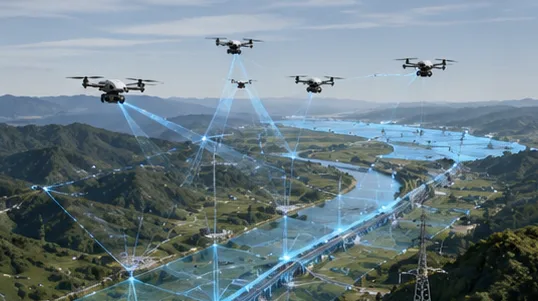 Inspeksi kolaboratif multi-drone area luas